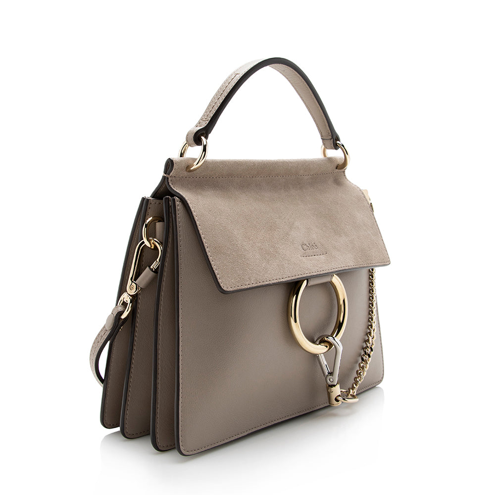 Chloe Calfskin Suede Faye Top Handle Shoulder Bag (SHF-14475)