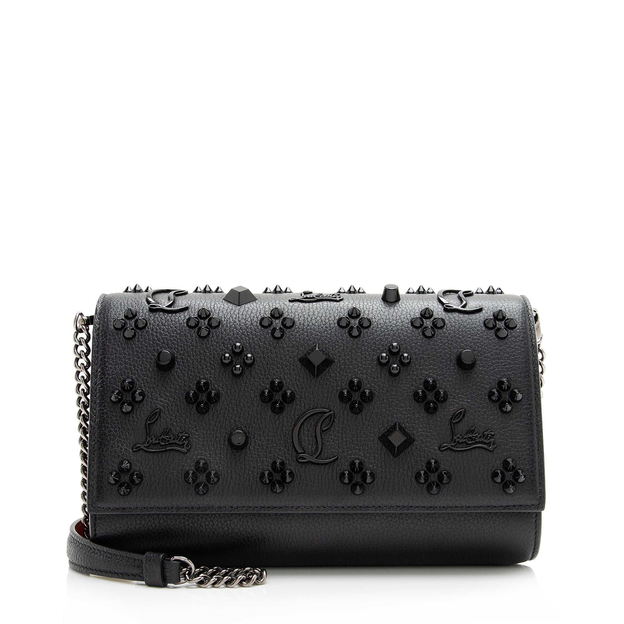 Christian Louboutin Calfskin Loubinthesky Spikes Paloma Clutch (SHF-23795)