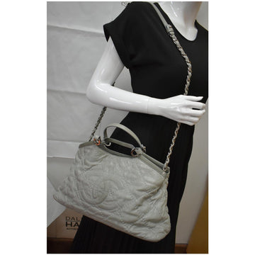 Chanel Wild Stitch CC Lambskin Leather Satchel Bag Light Grey