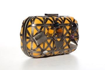 Corto Moltedo Yellow Leather& Crystal Clutch