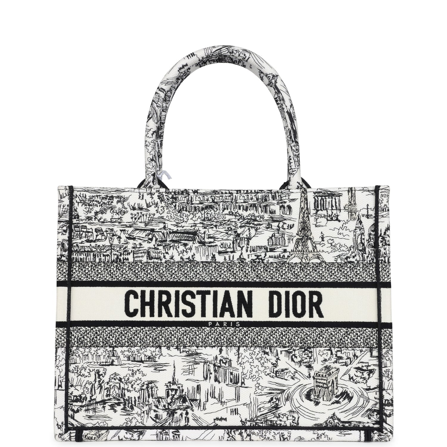 Christian Dior "Paris All Over" Book Tote Medium White and Black Embroidered Canvas