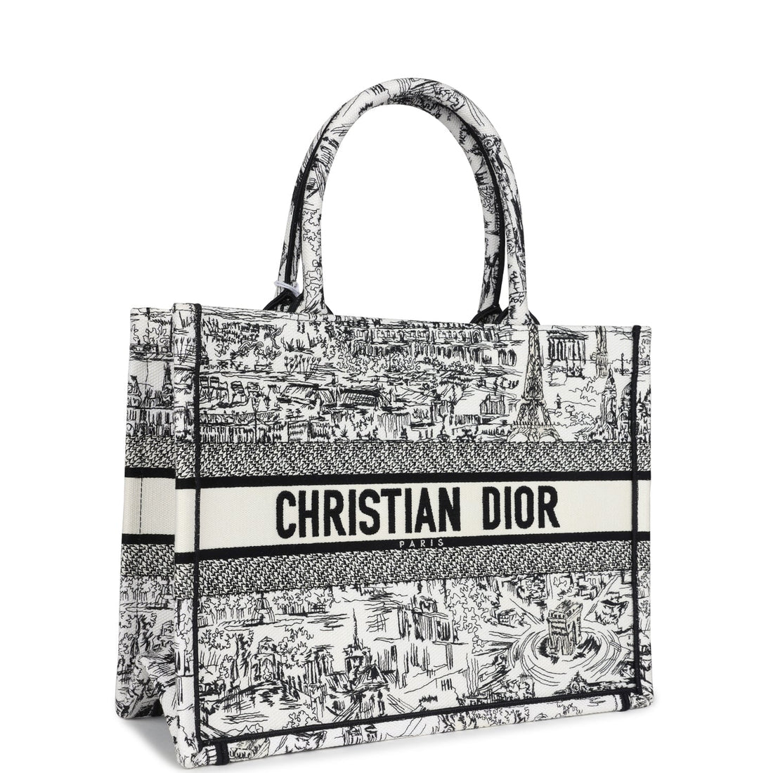 Christian Dior "Paris All Over" Book Tote Medium White and Black Embroidered Canvas