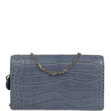 Christian Dior Convertible Clutch Bag Blue Alligator Light Gold Hardware