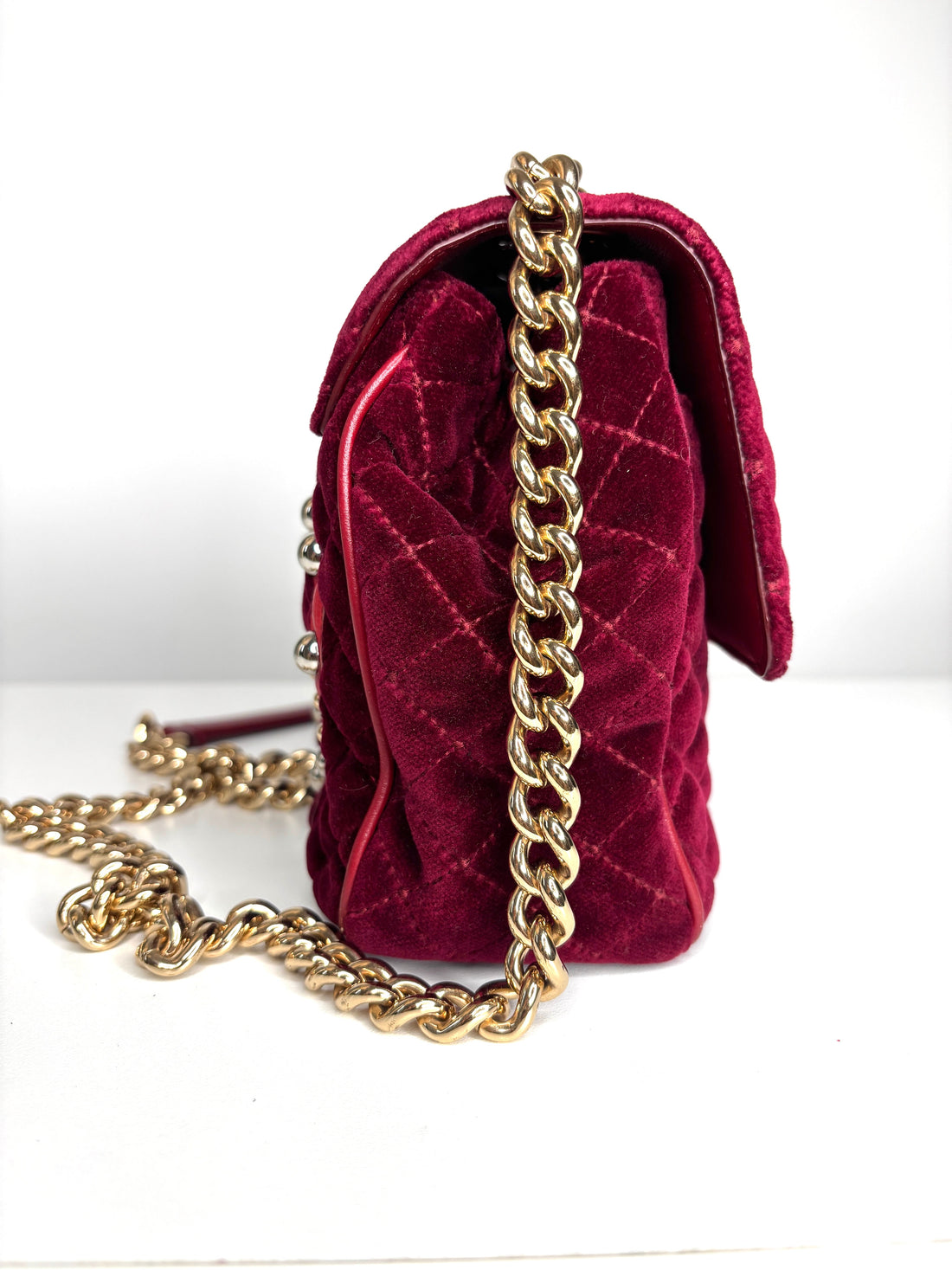 Dolce & Gabbana Lucia  Studded Burgundy Velvet Shoulder Bag