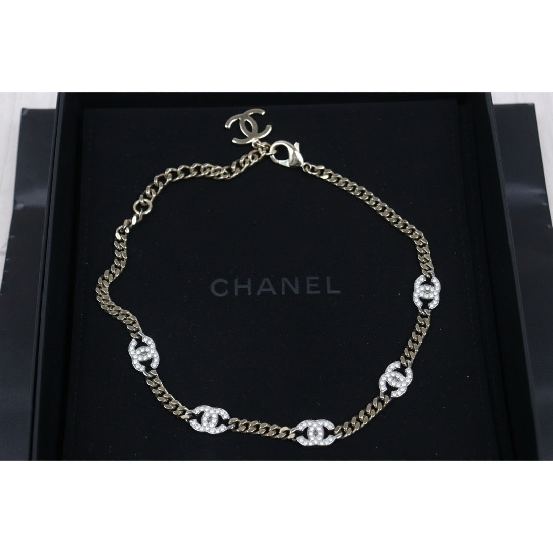 Very Good ( Rank A) ?CHANEL COCO Mark Rhinestone Chocker Necklace?V25060515