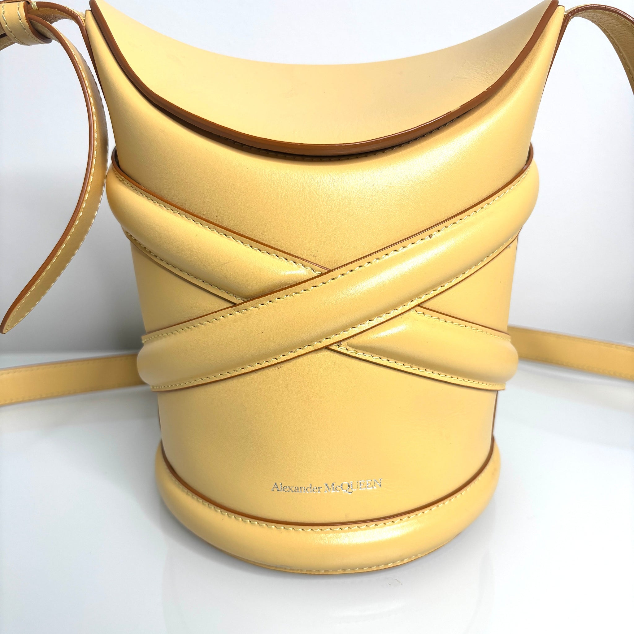 Alexander McQueen The Curve Cream Leather Bucket Shoulder Bag