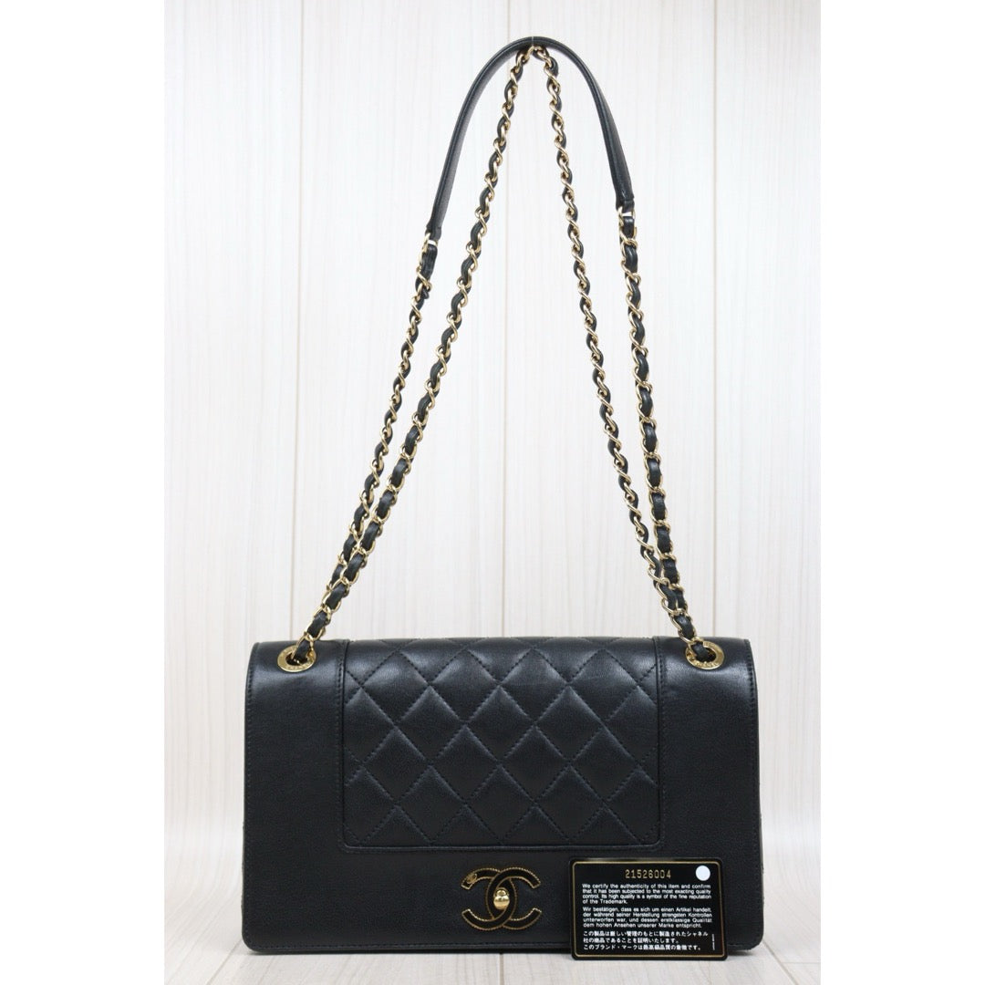 Good ( Rank AB)? CHANEL Matrasse Calf Leather Double  Flap Bag Black Made in 2016-2016Year?Y25061703