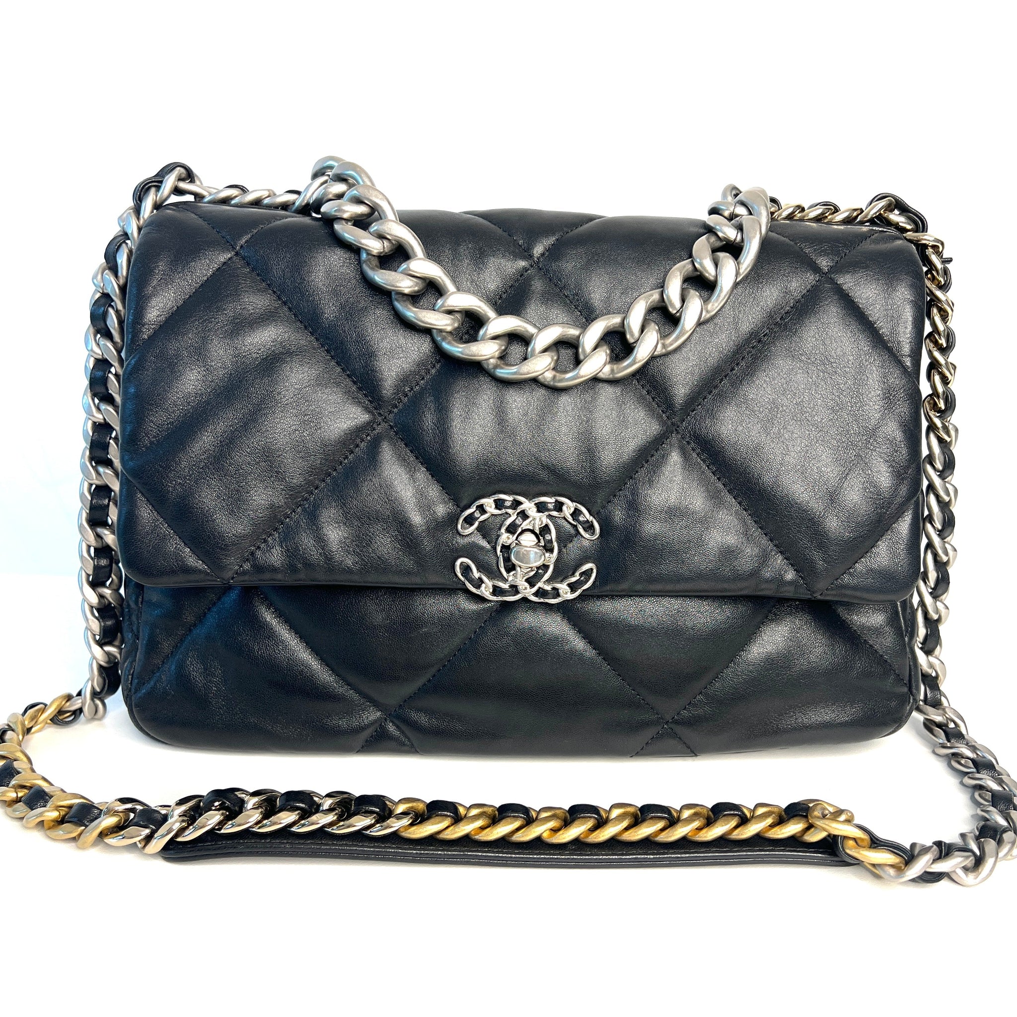 Chanel 19 Large Black Lambskin Chain Shoulder Bag - Preloved