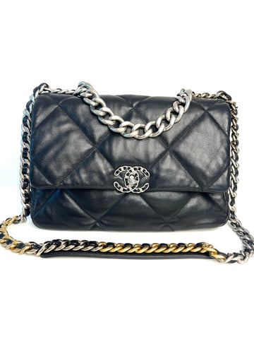Chanel 19 Large Black Lambskin Chain Shoulder Bag - Preloved