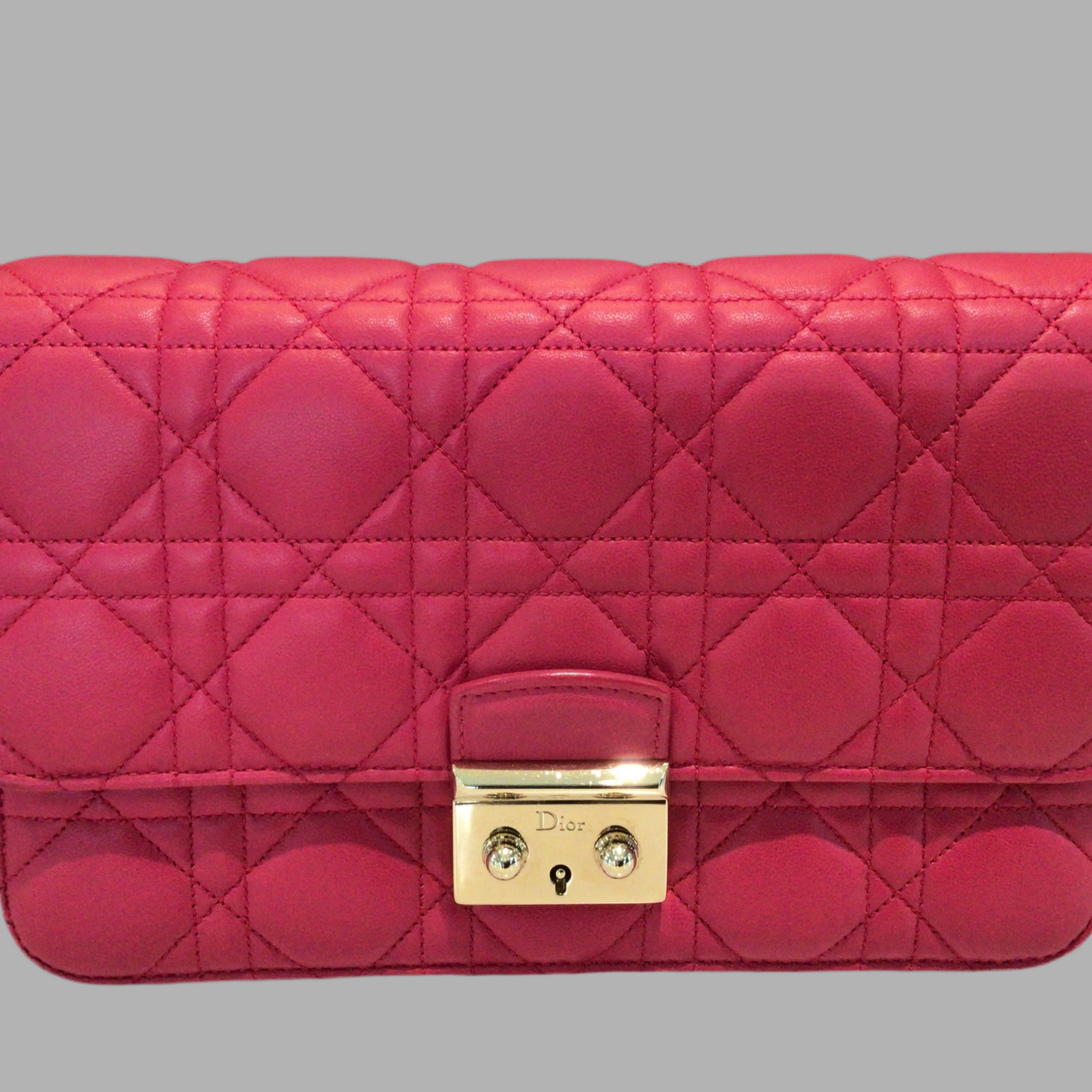 Christian  Dior Fuchsia Cannage Quilted Lambskin Leather Miss Dior Pouch Bag