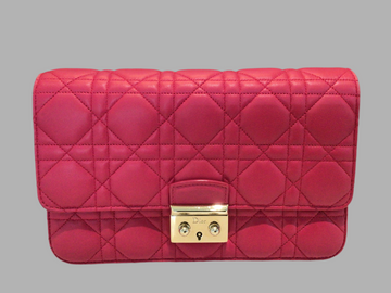 Christian  Dior Fuchsia Cannage Quilted Lambskin Leather Miss Dior Pouch Bag