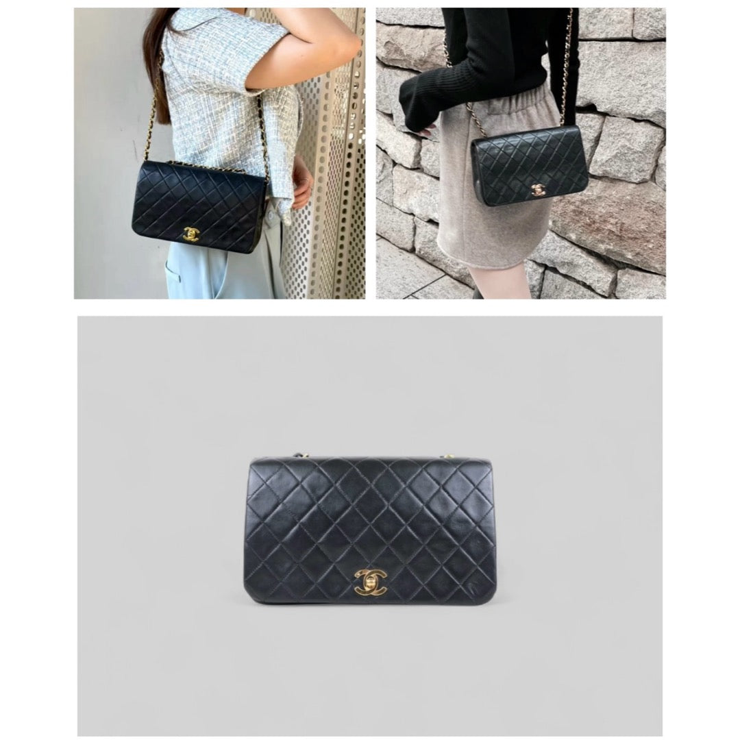 Good ( Rank AB)? CHANEL Matrasse  Lamb Skin Flap 23 Chain Bag Black Made in 1989-1991 Year?J25060507