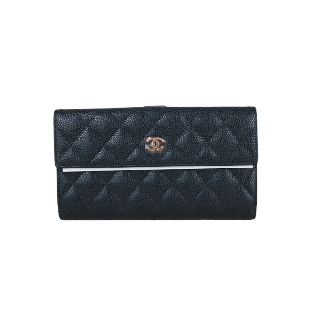 Excellent?Rank SA??CHANEL Caviar Skin Black Long Wallet Made In 2013- 2014Year?X25051208