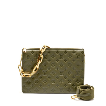 Louis Vuitton Coussin MM Monogram-embossed Puffy Lambskin Khaki GHW