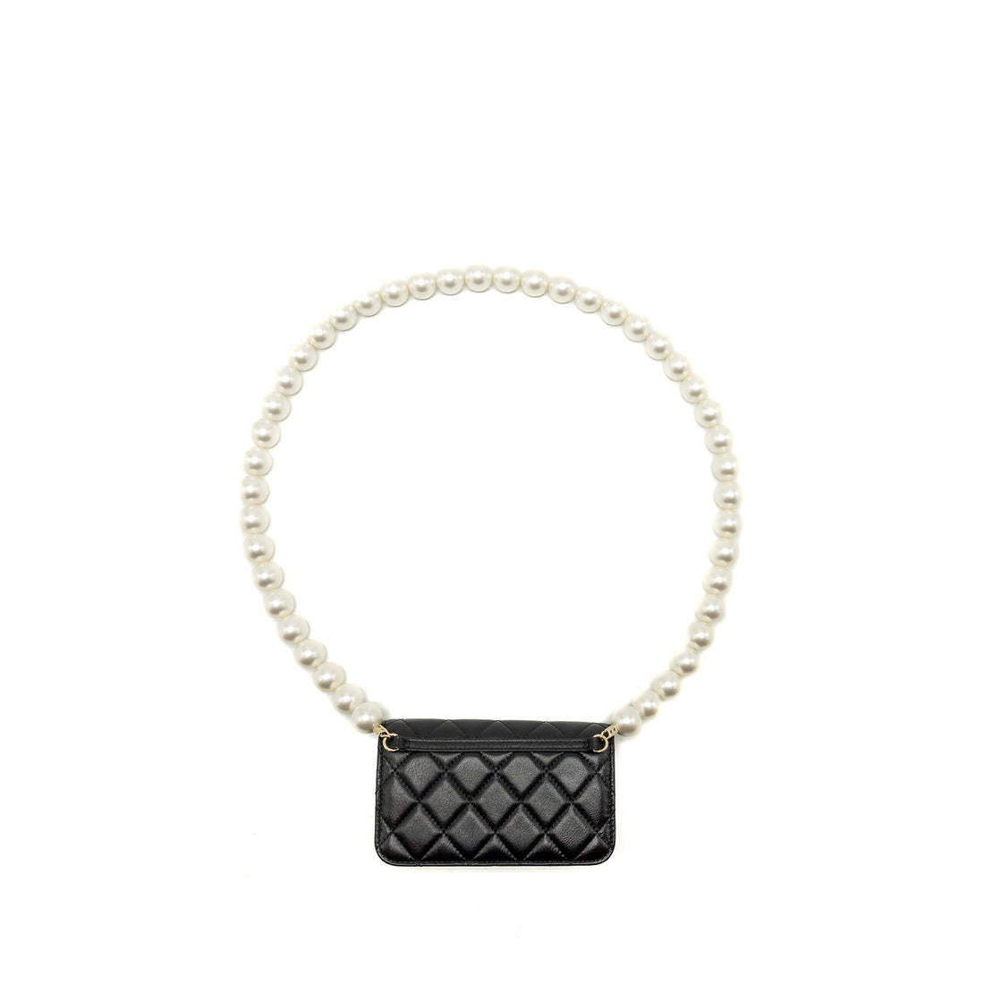 Chanel CC Logo Clutch with Giant Pearl Chain Lambskin Black LGHW