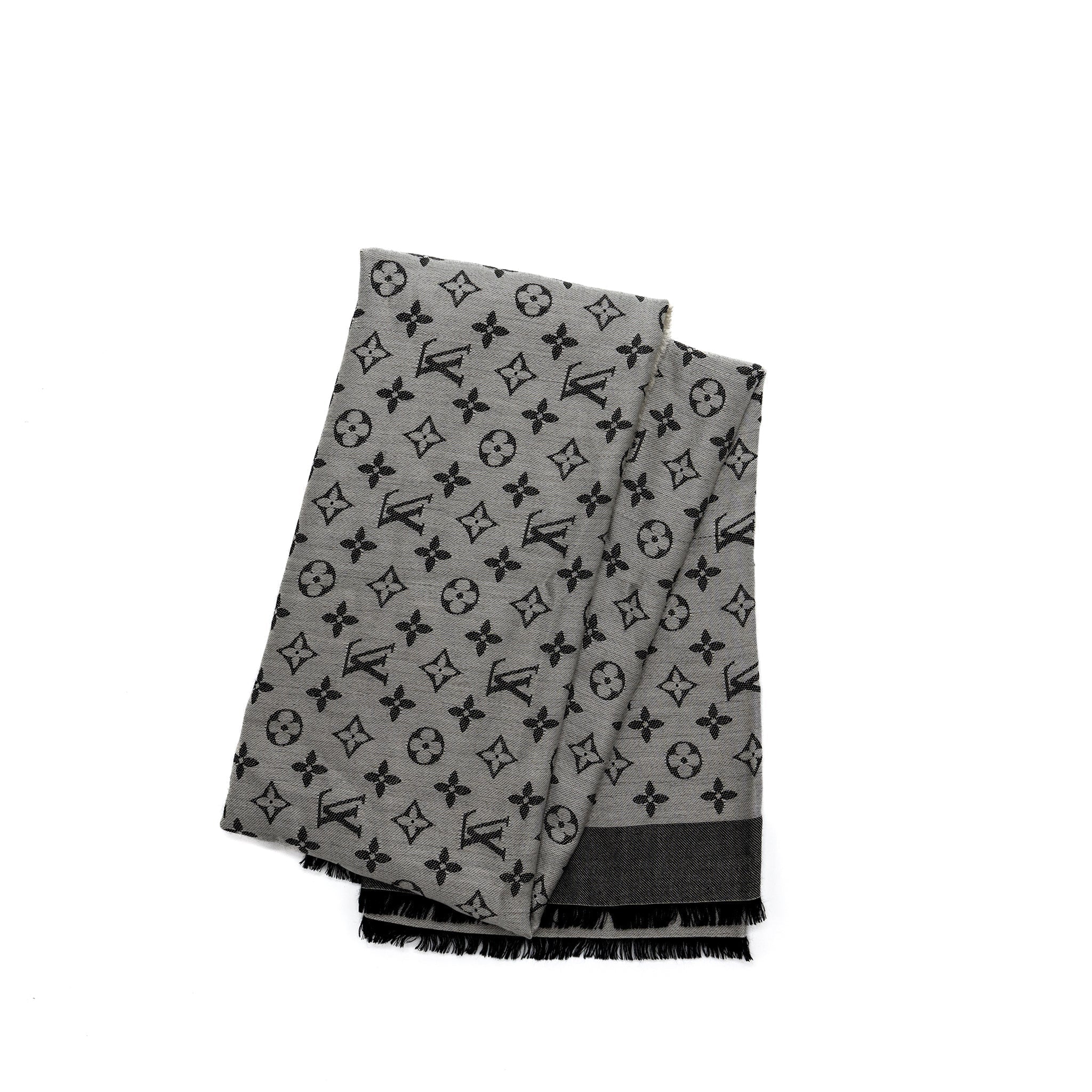 Louis Vuitton Monogram Scarf Silk/Wool Black/Grey