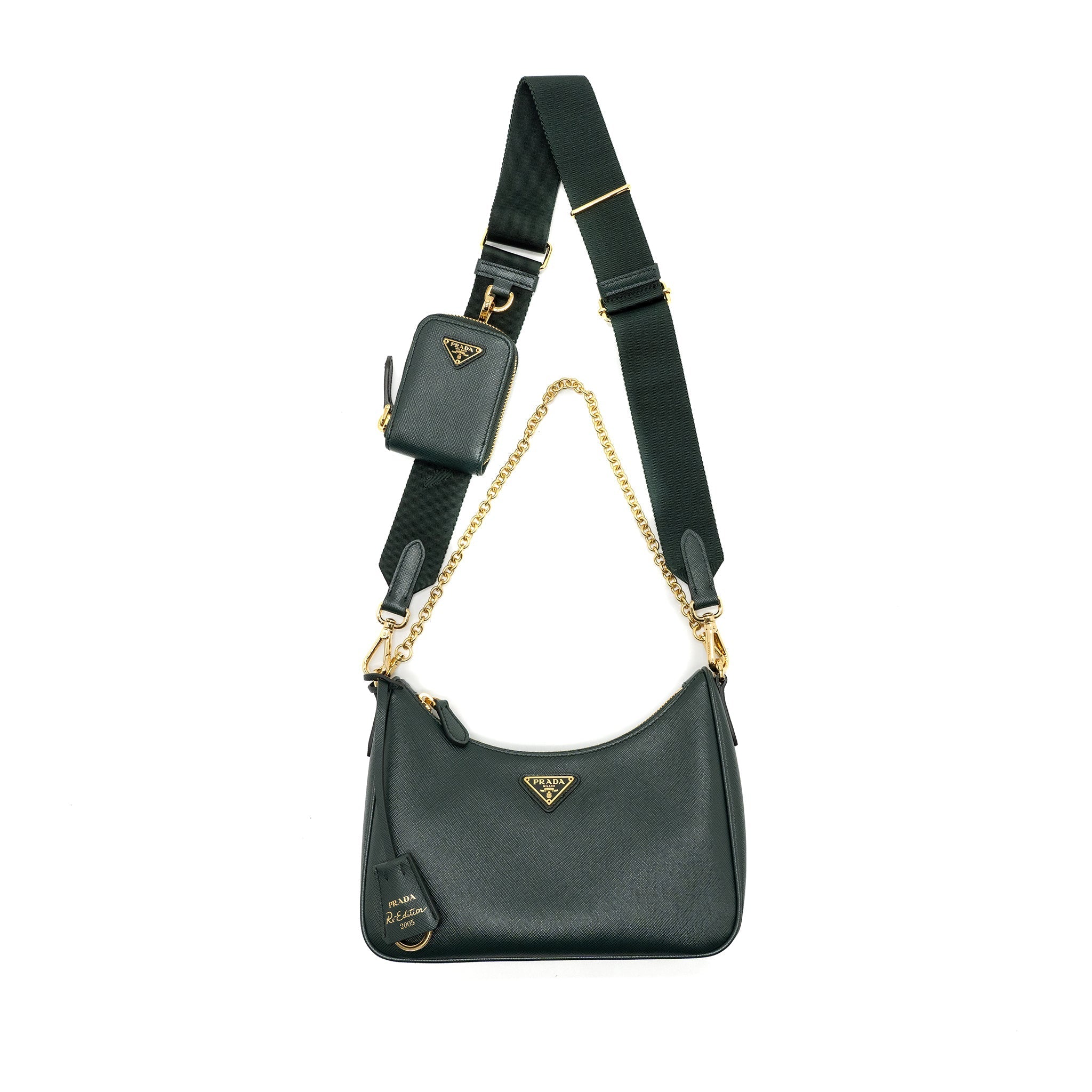 Prada Re-edition 2005 saffiano dark green GHW