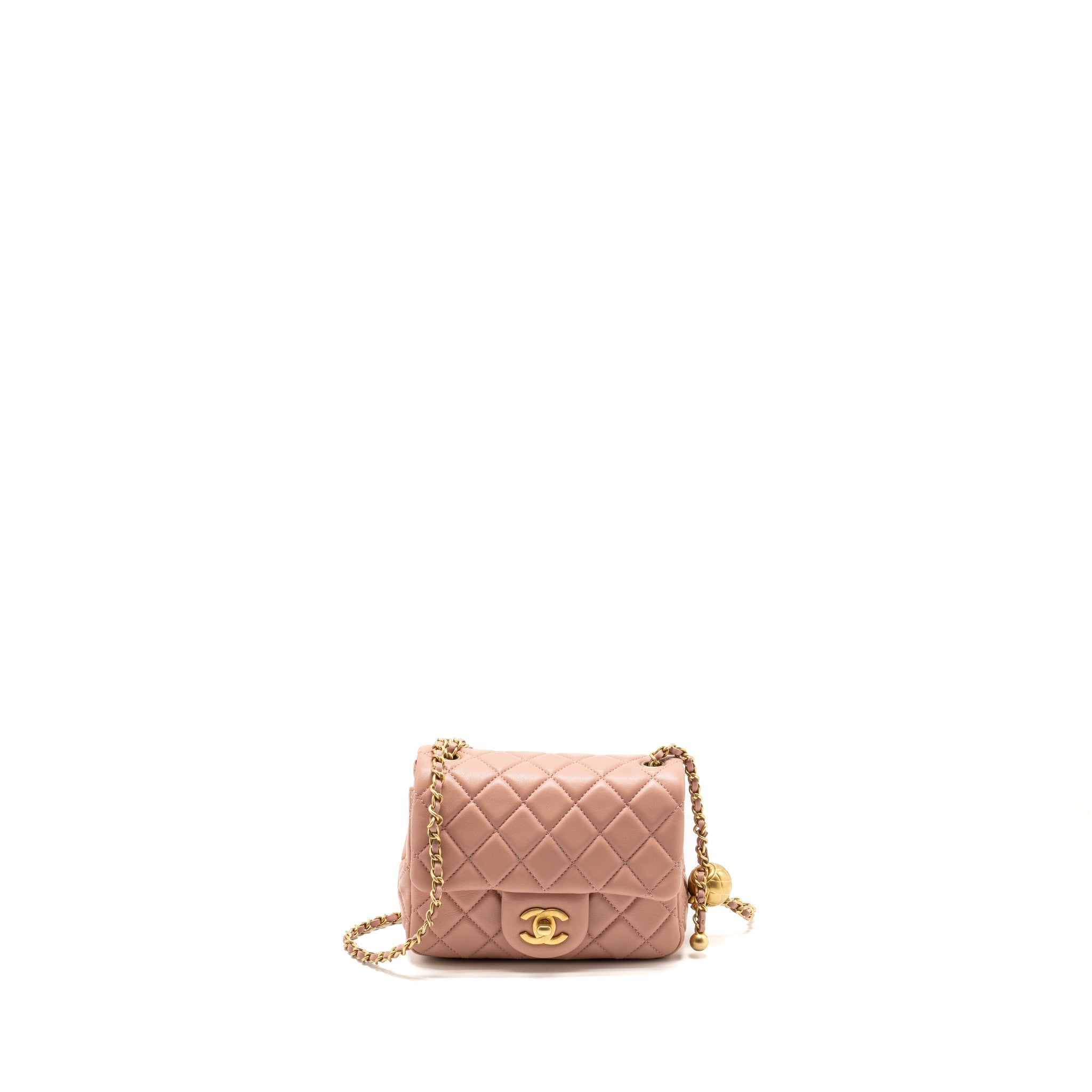 Chanel Pearl Crush Mini Square Flap Bag Lambskin Pink GHW(Microchip)