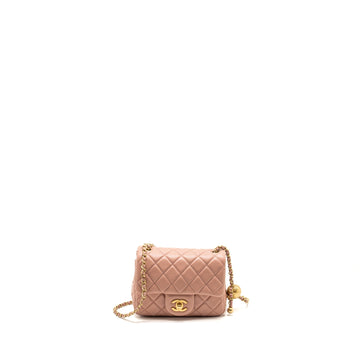 Chanel Pearl Crush Mini Square Flap Bag Lambskin Pink GHW(Microchip)