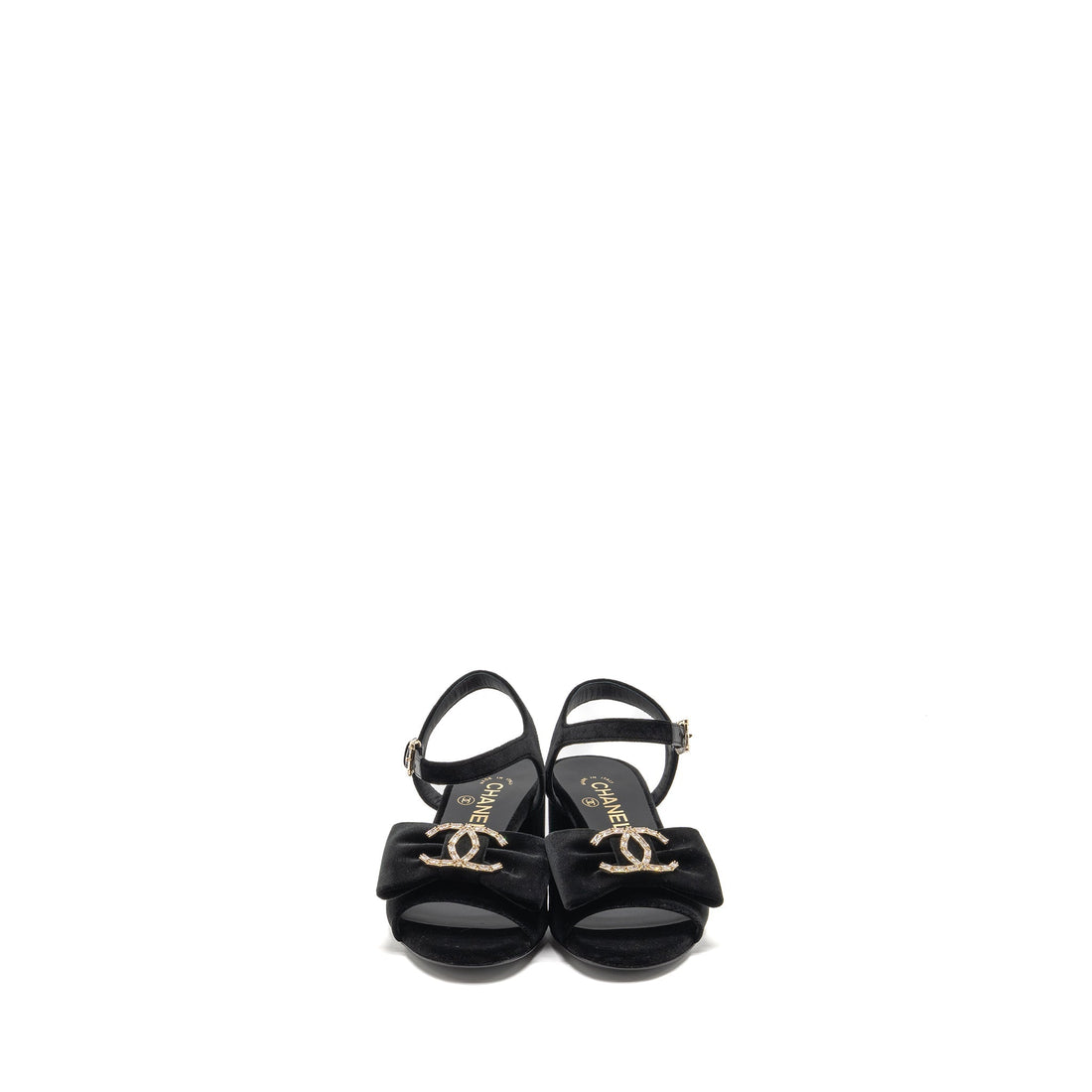 Chanel Size 36 24K Crystal CC Logo Sandals Velvet Black LGHW