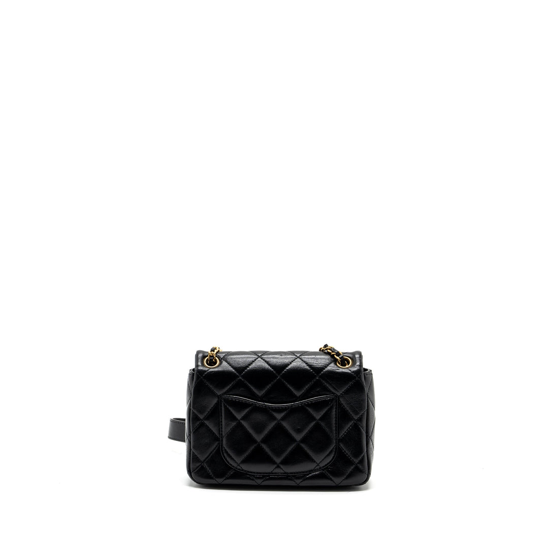 Chanel seasonal mini square flap bag with detailed chain strap calfskin black GHW (Microchip)