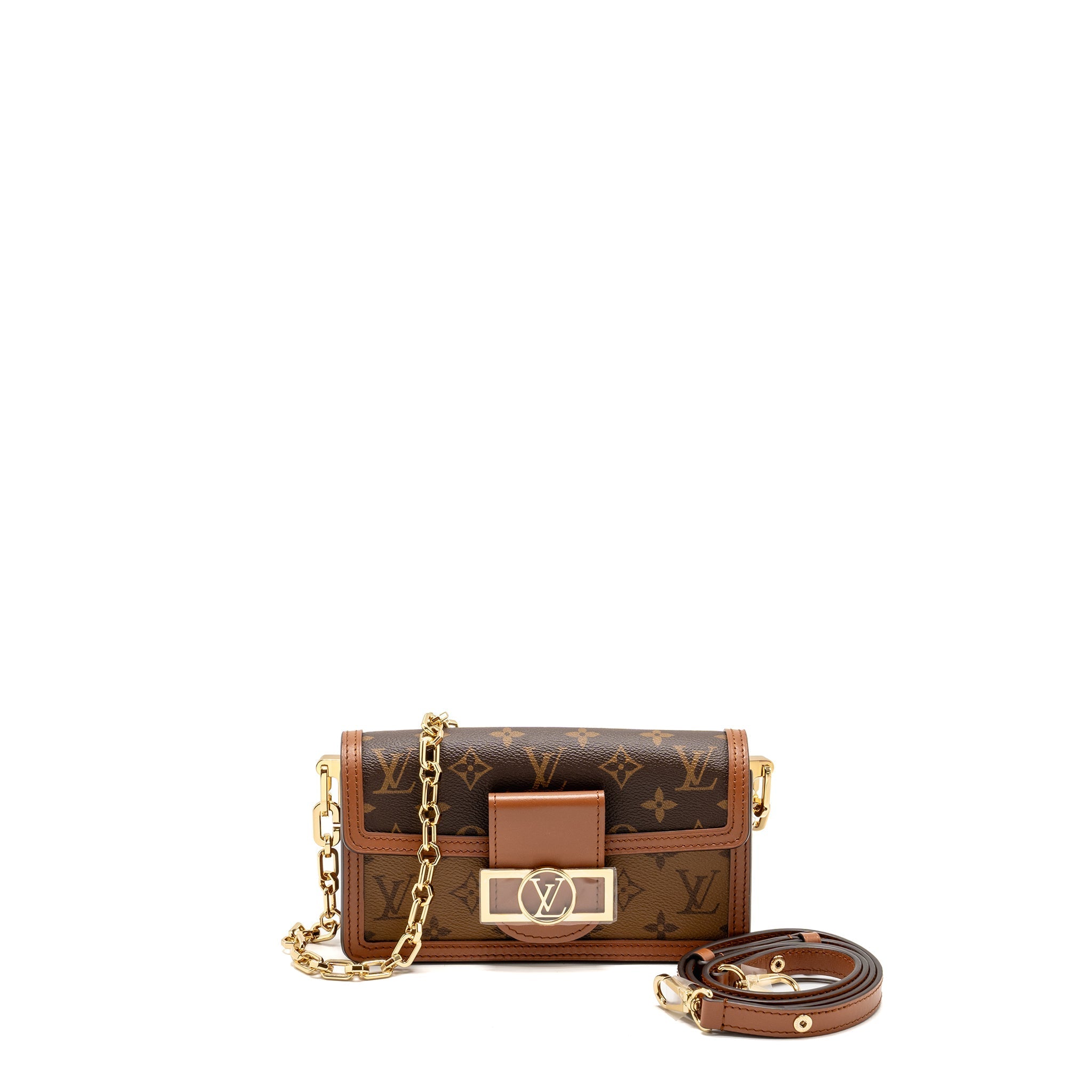 Louis Vuitton Dauphine East-West Chain Shoulder Bag Monogram Reverse Canvas GHW