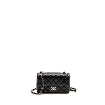 Chanel Mini Rectangular Flap Bag Lambskin Black LGHW (microchip)