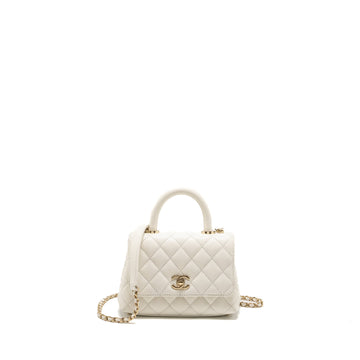 Chanel Mini Coco Handle Caviar White LGHW (Microchip)