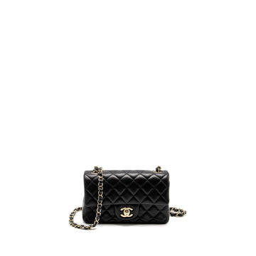 Chanel Mini Rectangular Flap Bag Lambskin Black LGHW (Microchip)