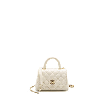 Chanel Mini Coco Handle Caviar White LGHW (Microchip)