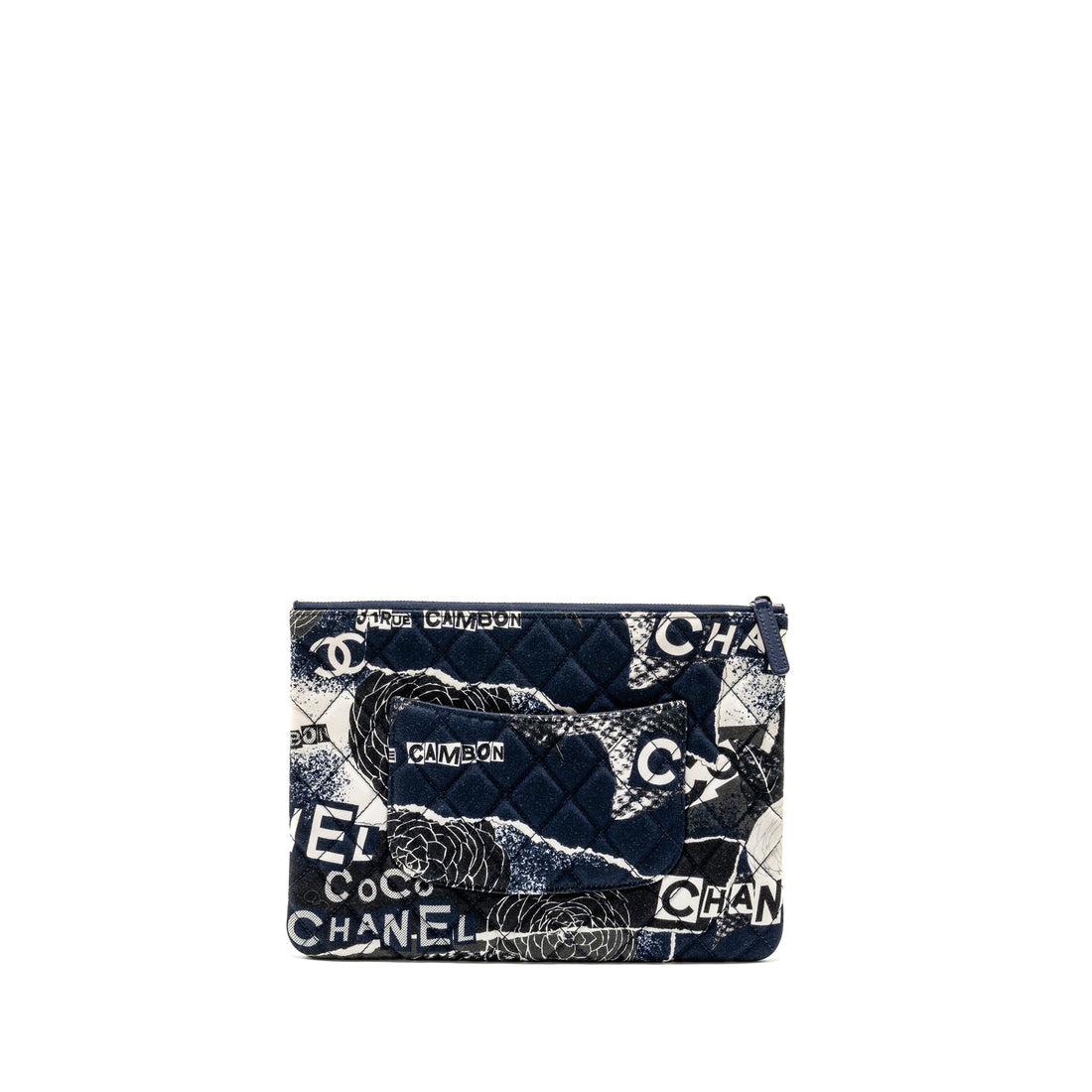 Chanel Coco Printed Medium 2.55 Reissue O-Case Pouch Fabric Black/White Ruthenium SHW