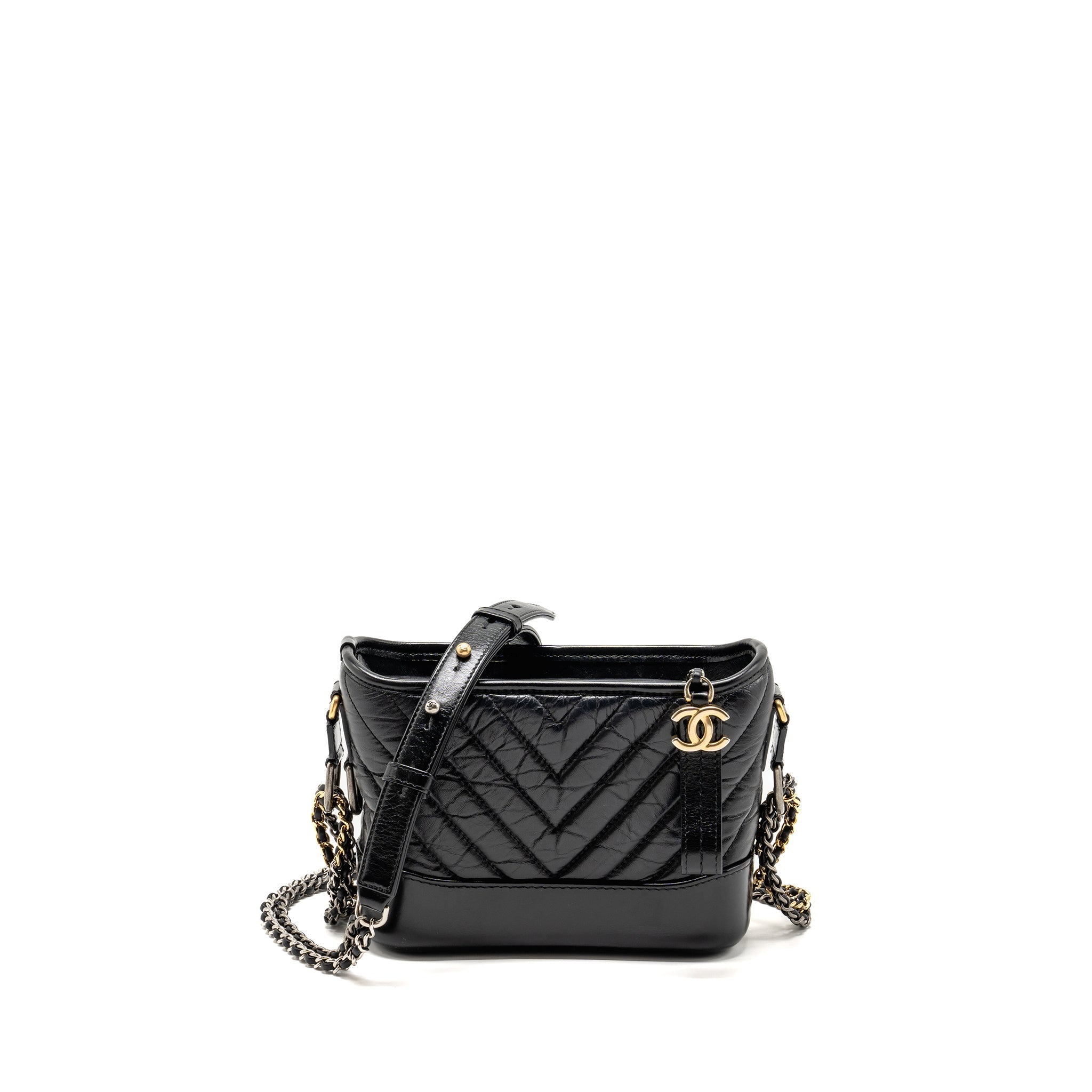 Chanel Small Gabrielle Hobo Bag Chevron Calfskin Black Multicolour Hardware