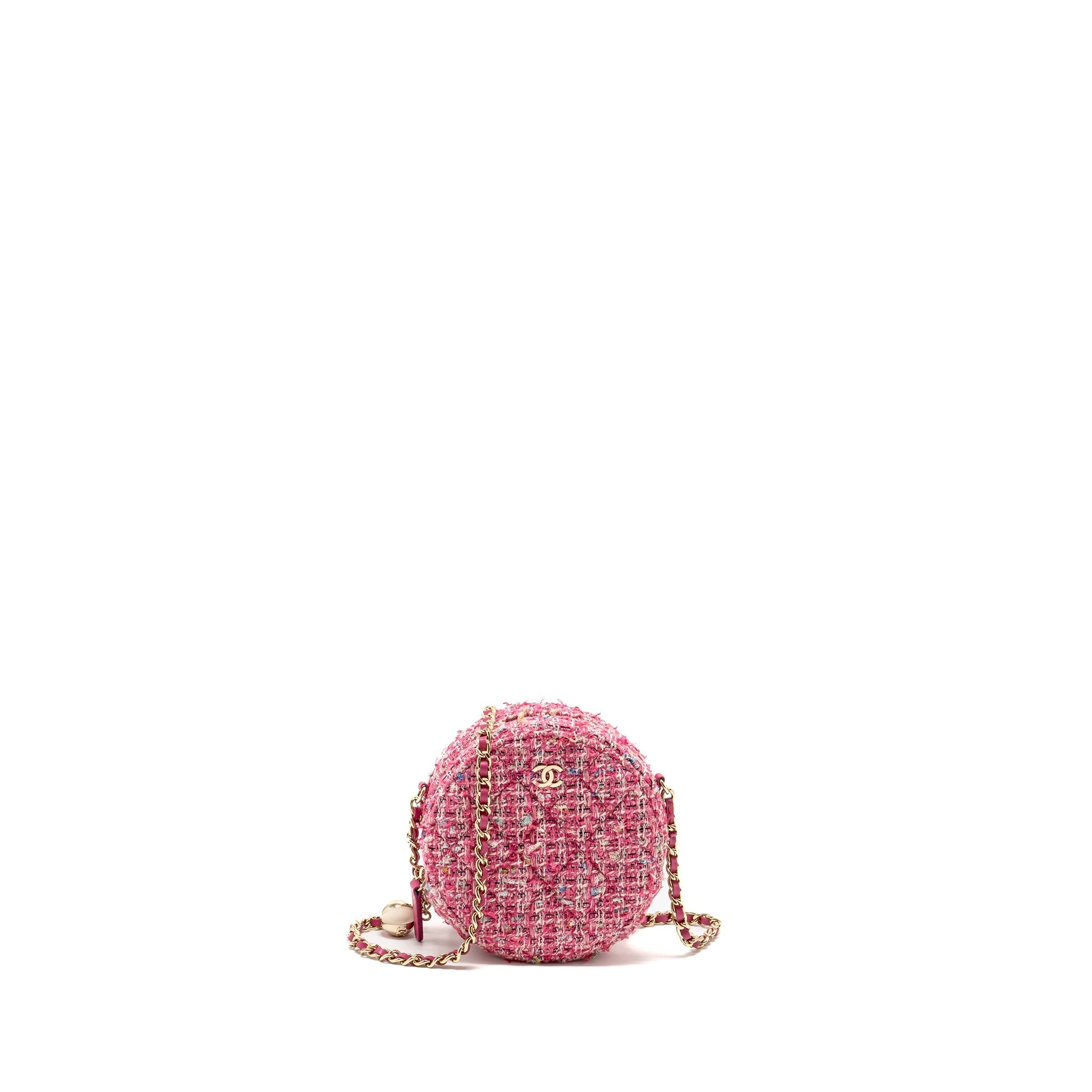 Chanel Round Clutch With Chain Tweed Pink/Multicolour LGHW
