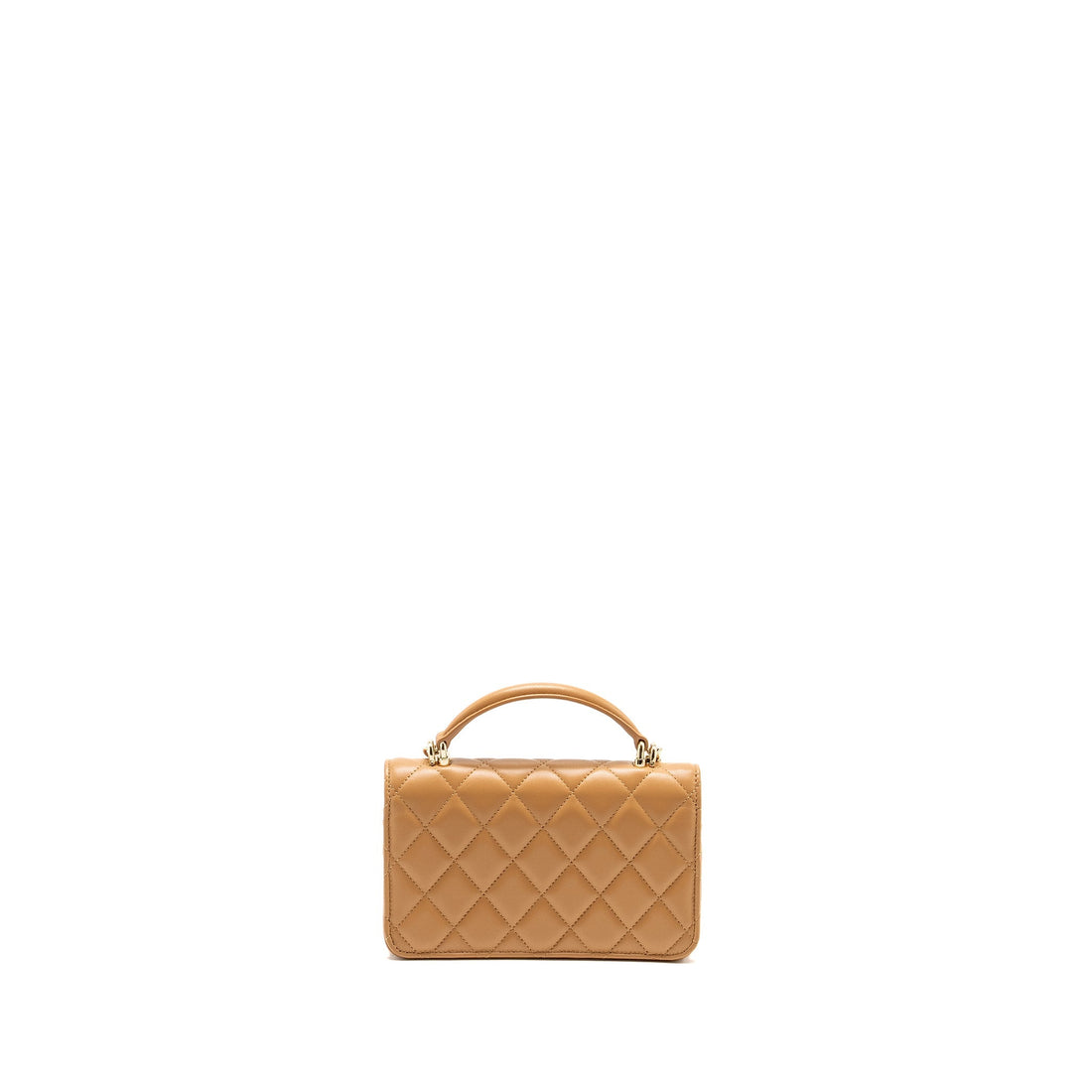 Chanel Top Handle Mini Flap Bag Lambskin Caramel LGHW (Microchip)