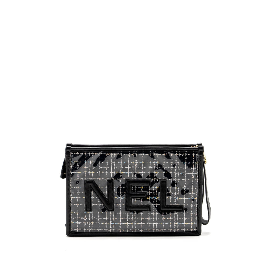 Chanel Letter Logo Clutch Bag Tweed PVC/Lambskin Black LGHW