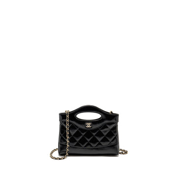 Chanel Mini 31 Clutch with Chain Shiny Calfskin Black LGHW (Microchip)