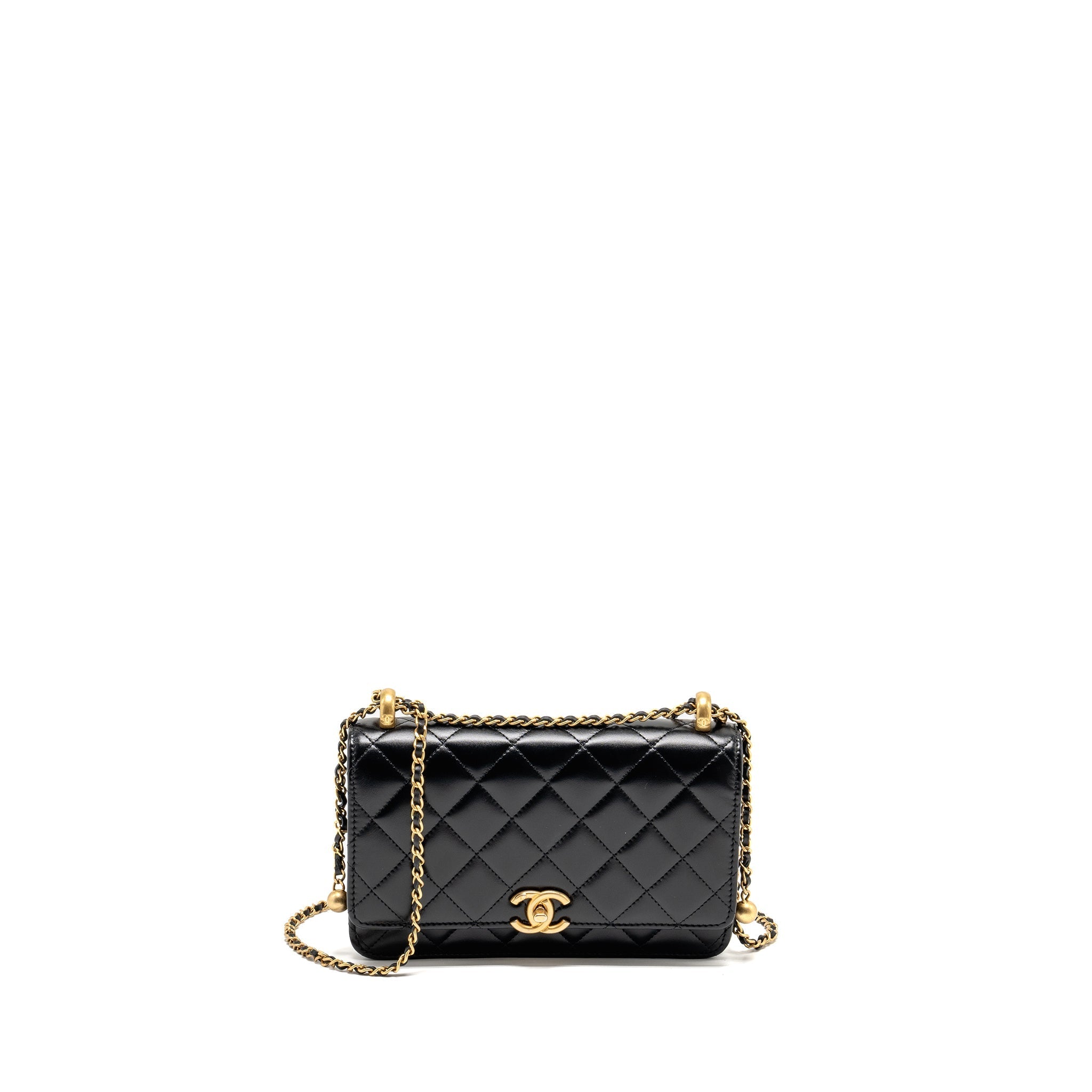 Chanel 24c Gold Crush Wallet On Chain Calfskin Black GHW(microchip)