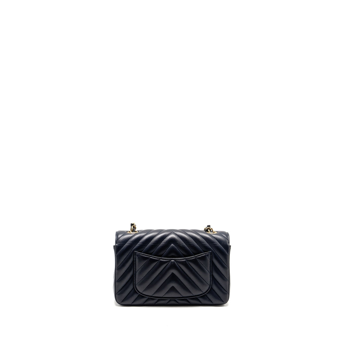 Chanel Mini Rectangular Flap Bag Chevron Lambskin Navy LGHW