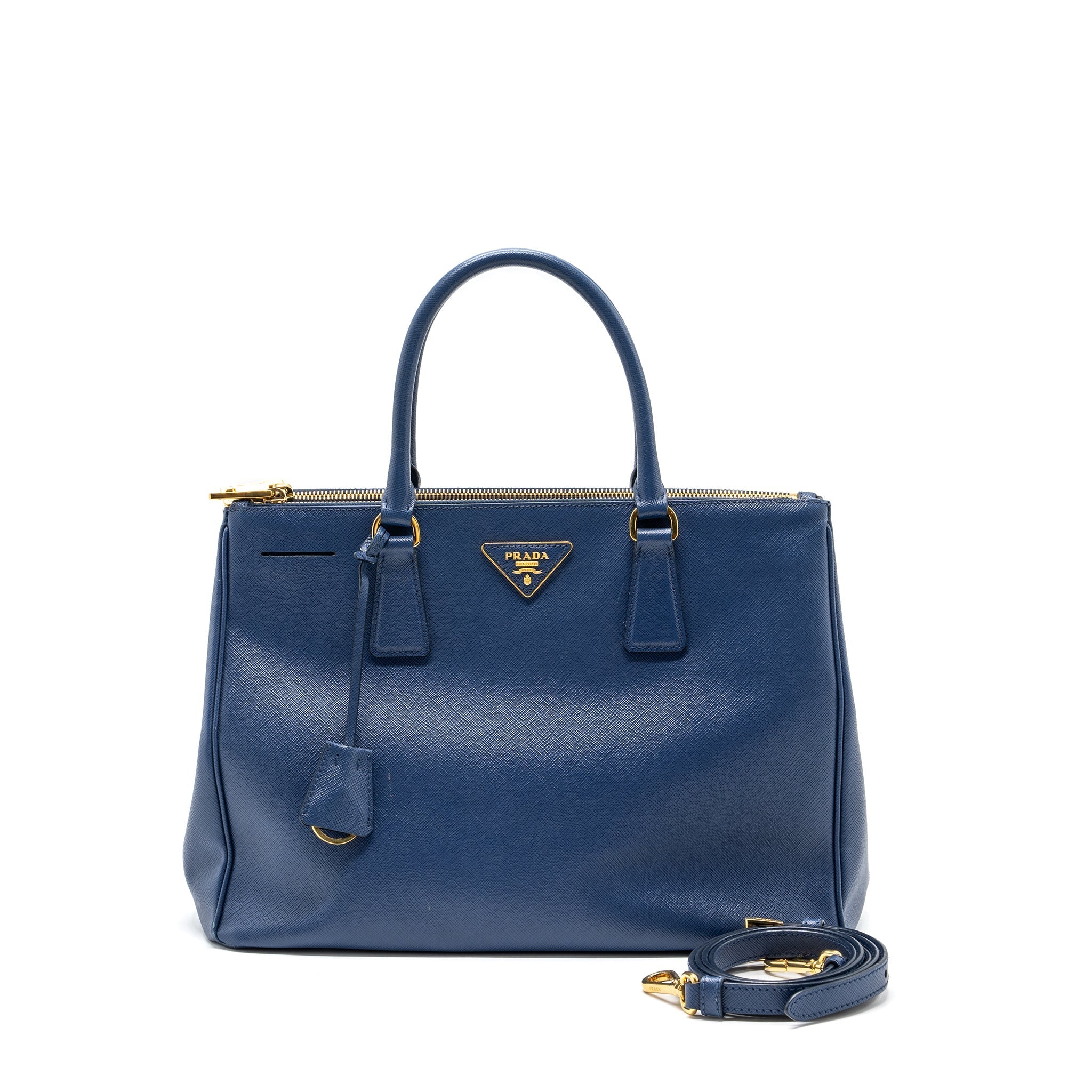 Prada double zip tote bag saffiano calfskin blue GHW