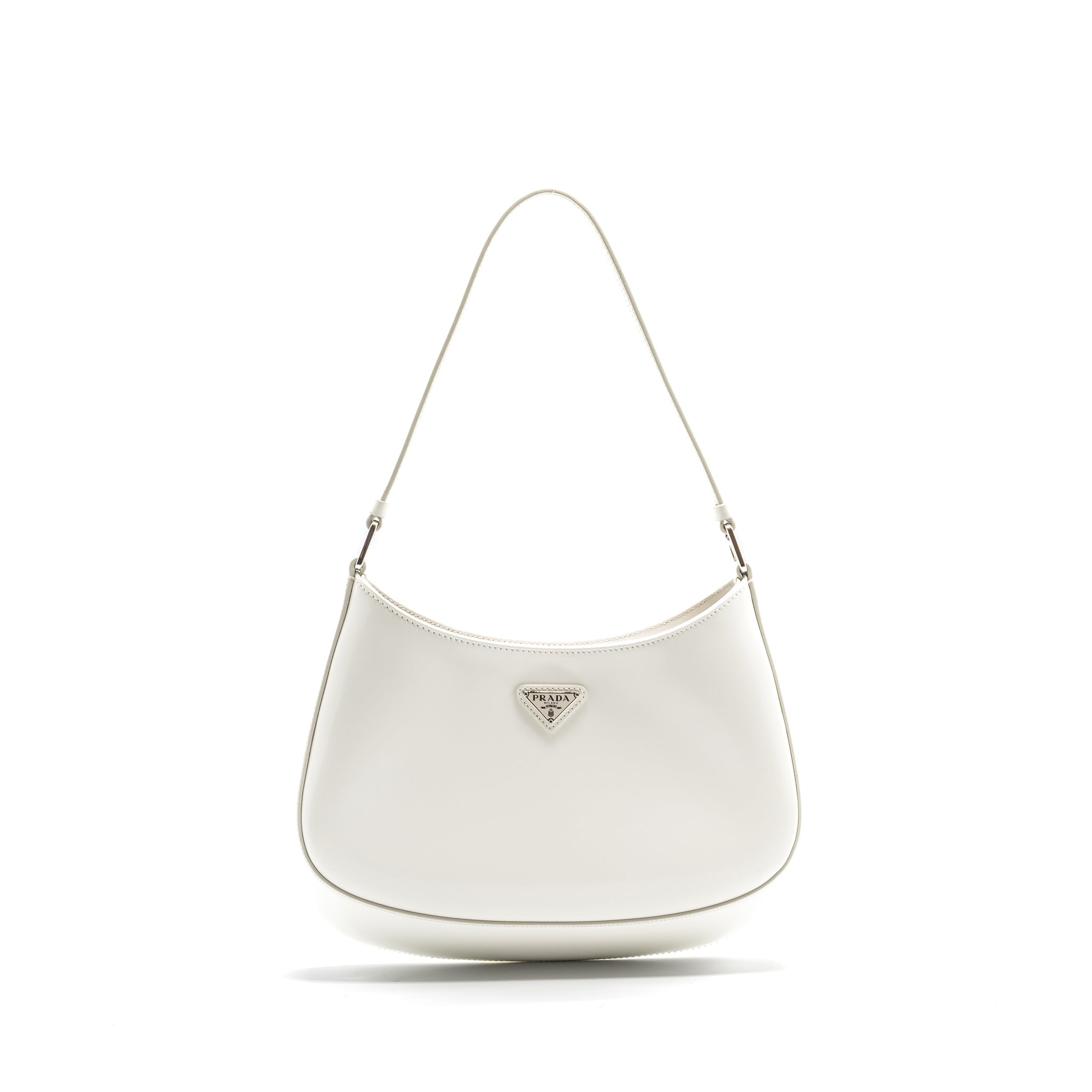 Prada Cleo Shoulder Bag Brushed Leather White SHW