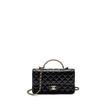 Chanel 23a Crystal Top Handle Flap Bag Shiny Lambskin Black LGHW(microchip)