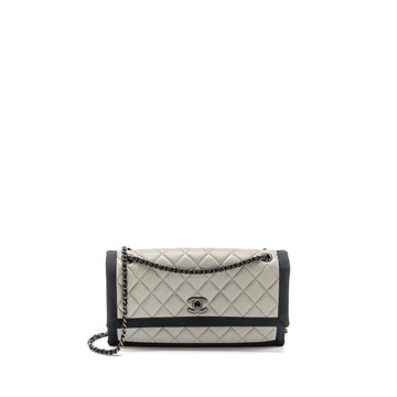 Chanel quilted flap with fabric edge lambskin grey/ black with black hardware