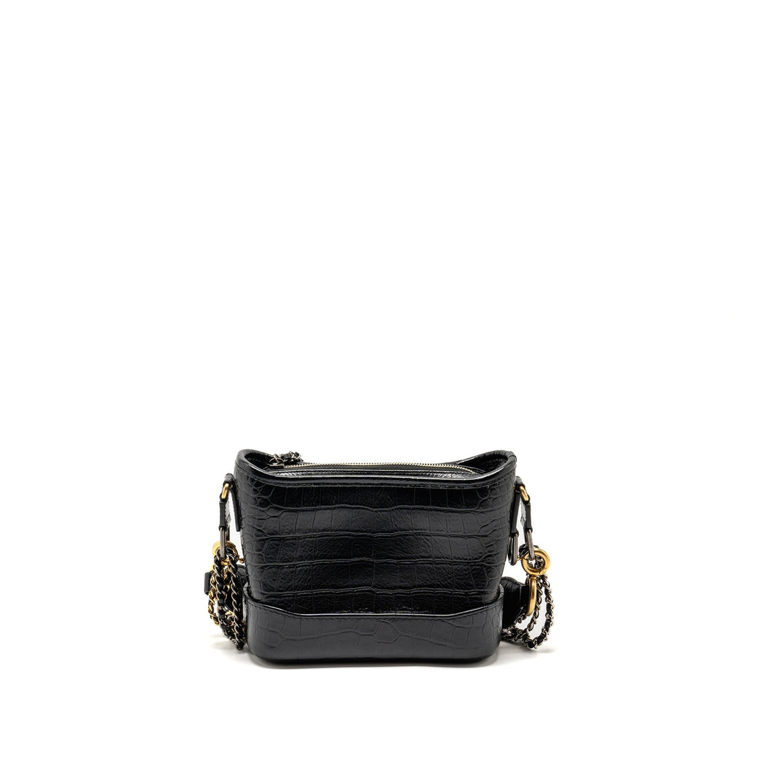 Chanel Small Gabrielle Hobo Bag With Top Handle Croc-embossed Calfskin Black Multicolour Hardware