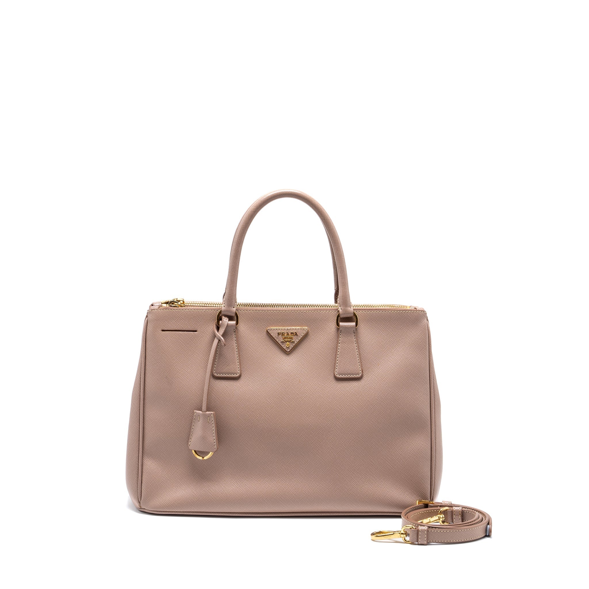 PRADA FUOCO SAFFIANO LUX LEATHER MEDIUM DOUBLE ZIP TOTE LIGHT PINK GHW