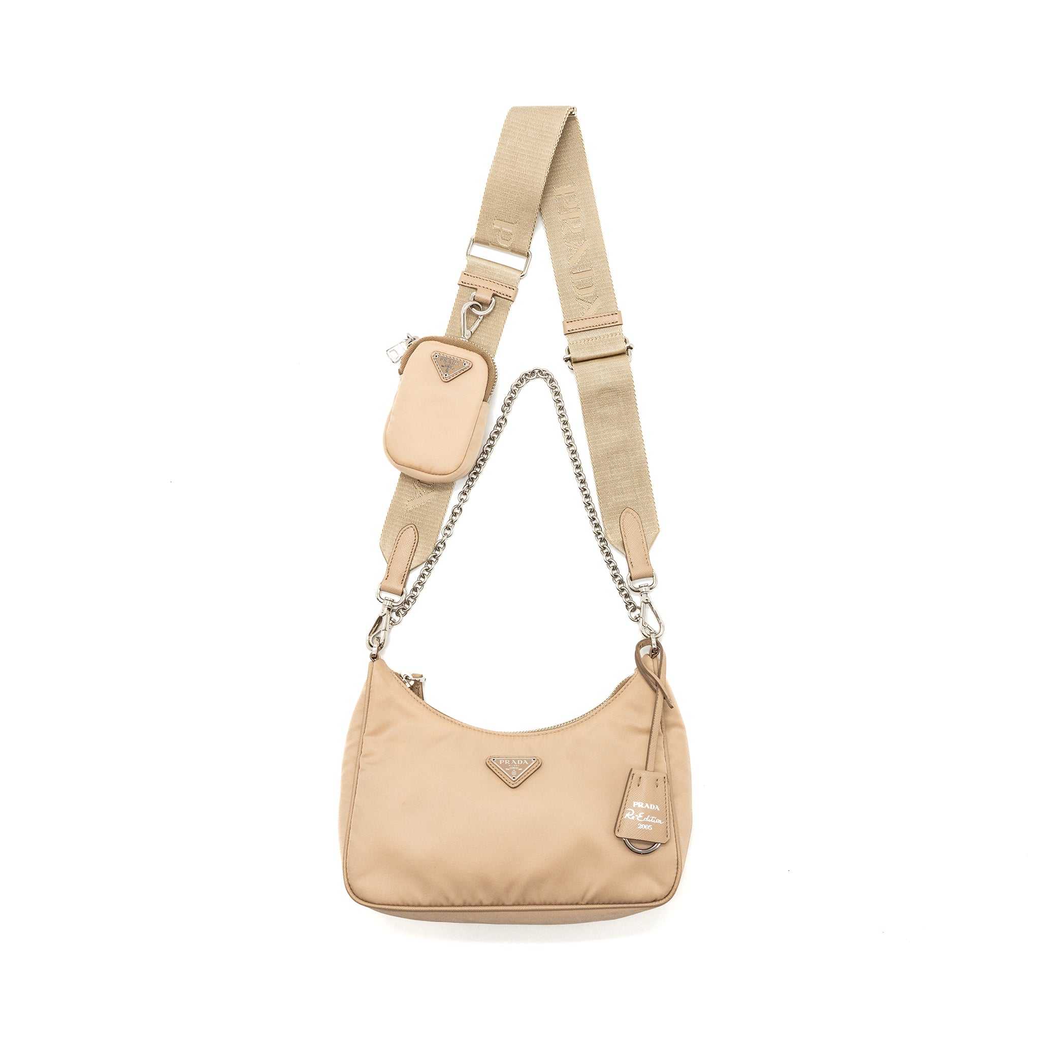 Prada Re-edition 2005 Shoulder Bag Re-Nylon Beige SHW