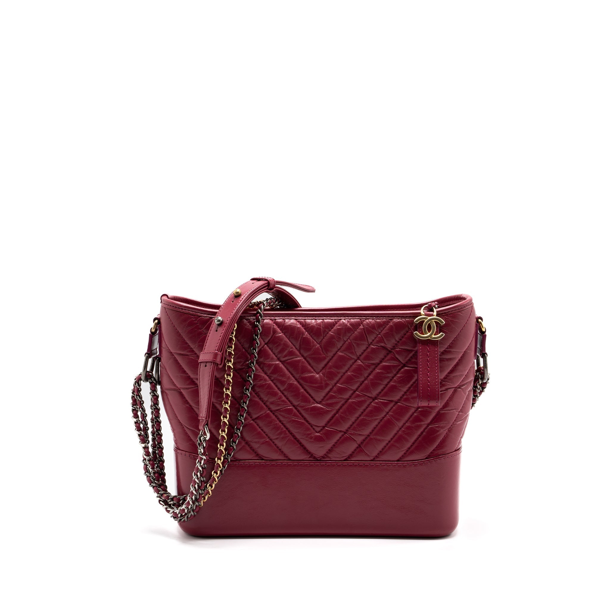 Chanel chevron Gabrielle hobo bag calfskin raspberry multicolour hardware