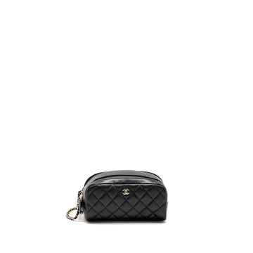 Chanel Double Zip Pouch Cosmetic Case Caviar Black GHW (Microchip)