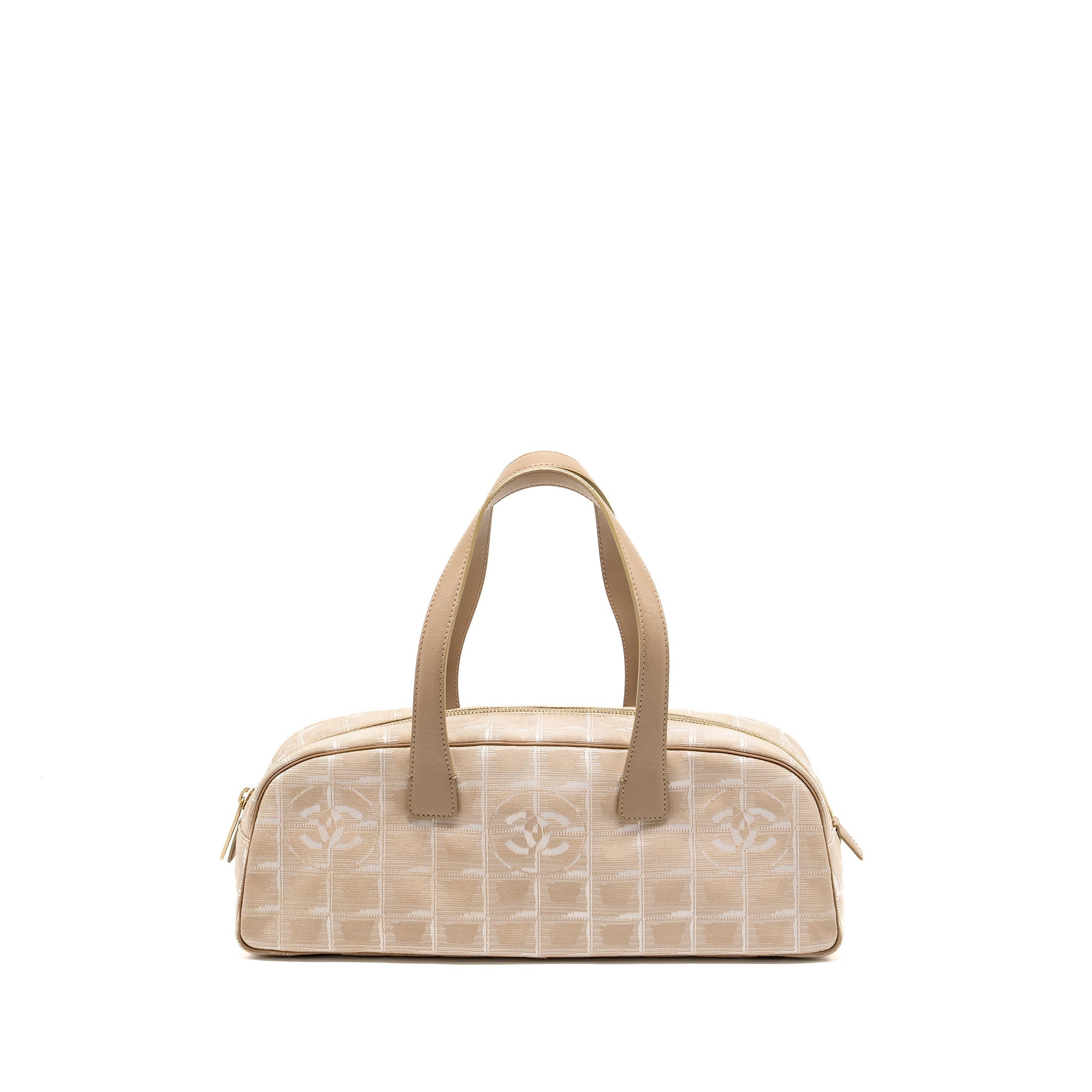 Chanel Vintage Travel Line Bowler Bag Canvas/Leather Beige GHW