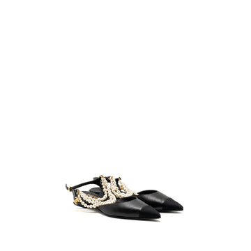 Chanel 22A Size 37.5 Slingback Mules with Pearls Lambskin Black LGHW