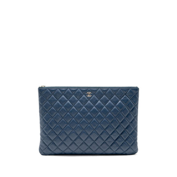 Chanel Classic Quilted Large Clutch Bag Lambskin Navy SHW